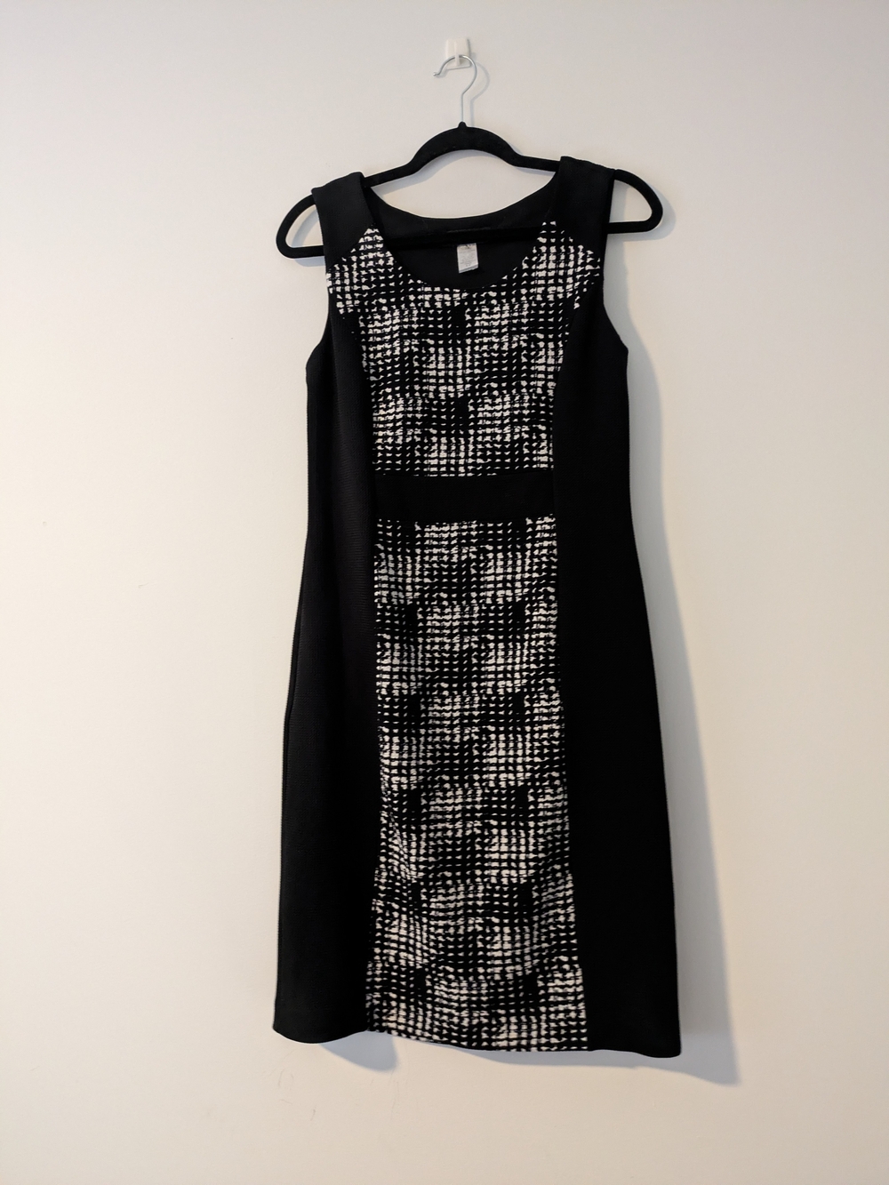 Sleeveless Black Dress with Black & White Patterned Center Panel